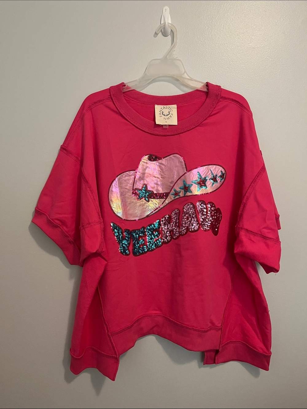 Fantastic Fawn Hot Pink Sequin Cowboy Graphic Tee